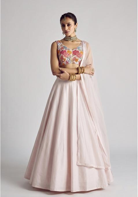 Ivory Printed Crepe Lehenga Set