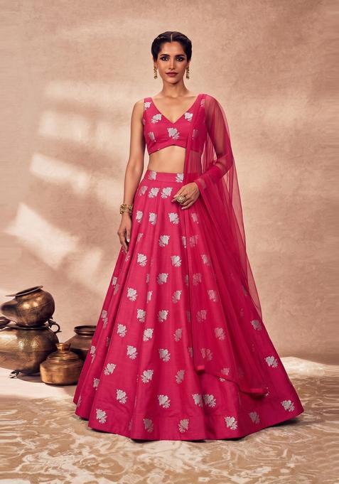 Crimson Red Silk Lehenga Set