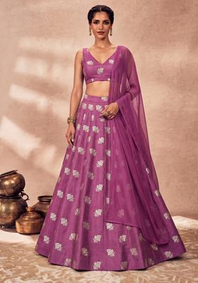 Purple Silk Blend Lehenga Set