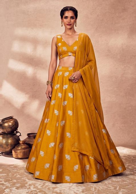 Mustard Yellow Silk Lehenga Set