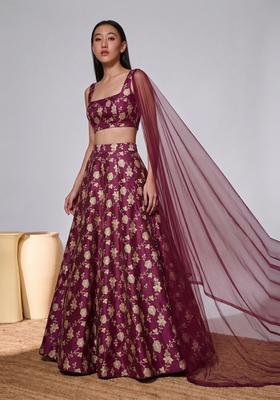 Deep Maroon Silk Blend Lehenga Set