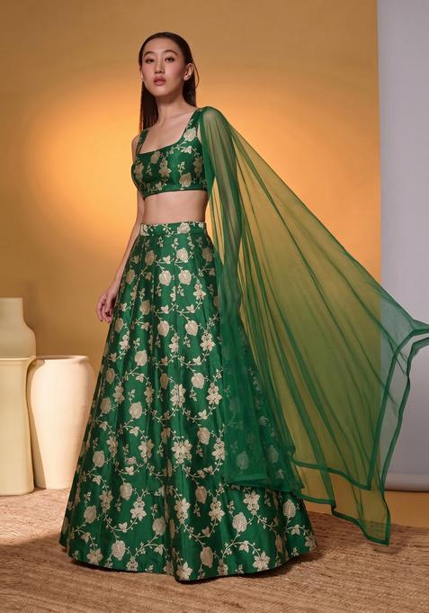 Emerald Green Silk Lehenga Set