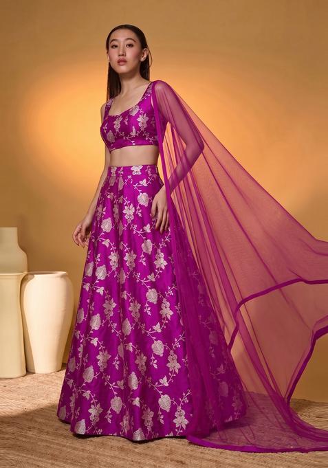 Magenta Silk Lehenga Set