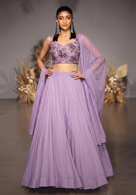 Lavender Printed Crepe Lehenga Set