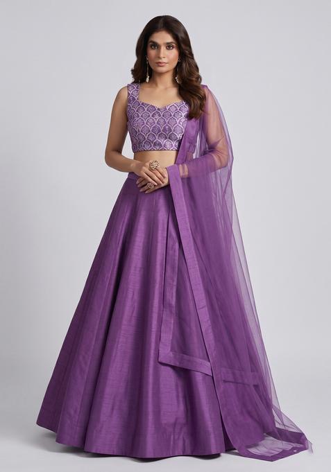 Purple Zari Brocade Lehenga Set