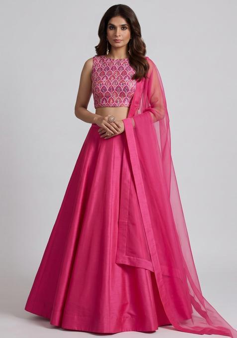 Magenta Zari Brocade Lehenga Set