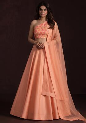Peach Zari Brocade Lehenga Set
