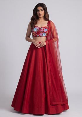 Red Printed Crepe Kurta Set