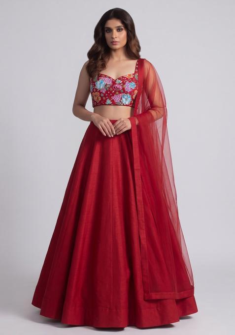 Red Printed Crepe Kurta Set
