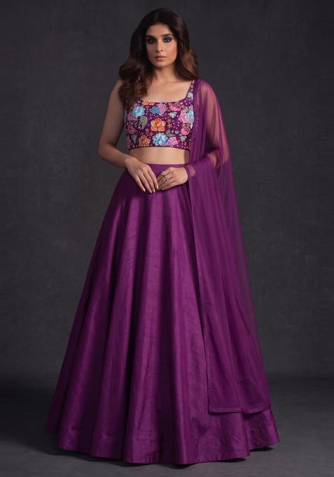 Purple Printed Crepe Kurta Set