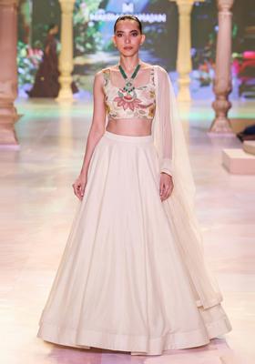 Off White Embroidered Organza Lehenga Set