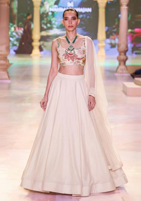 Off White Embroidered Organza Lehenga Set