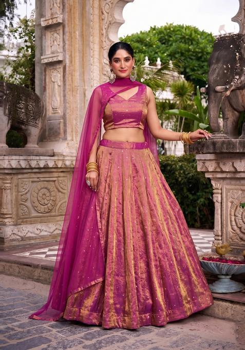 Rani Pink Embroidered Crepe Lehenga Set