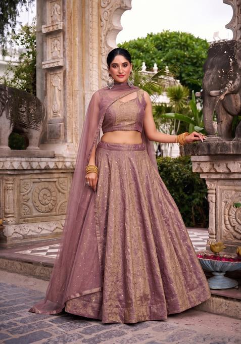 Mauve Embroidered Crepe Lehenga Set