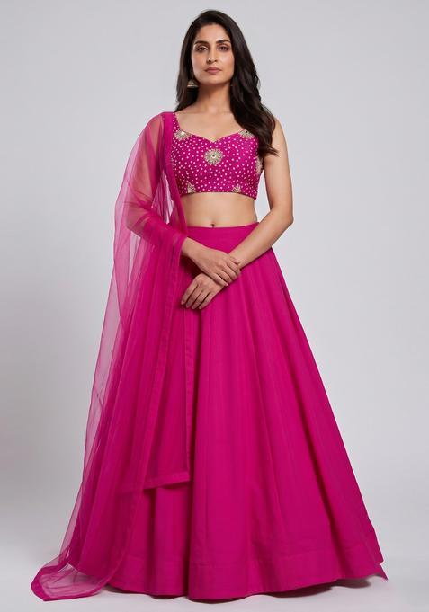 Magenta Printed Crepe Lehenga Set