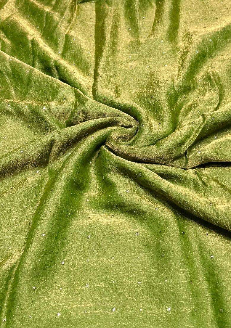 Olive Green Embroidered Crepe Lehenga Set - Indya