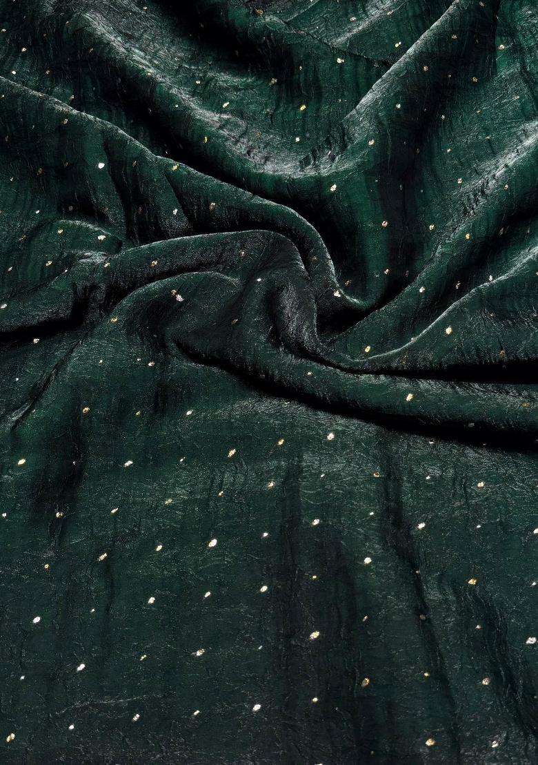 Bottle Green Embroidered Crepe Lehenga Set - Indya