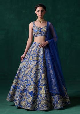 Royal Blue Printed Crepe Lehenga Set