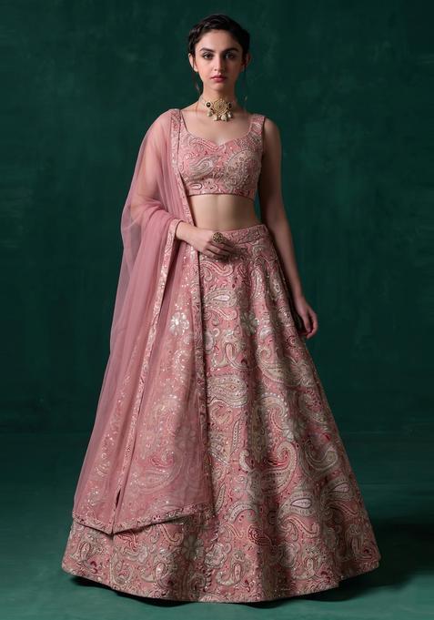 Pastel Pink Printed Crepe Lehenga Set