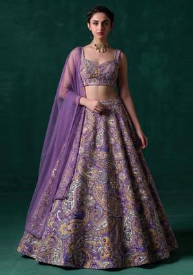 Purple Printed Crepe Lehenga Set