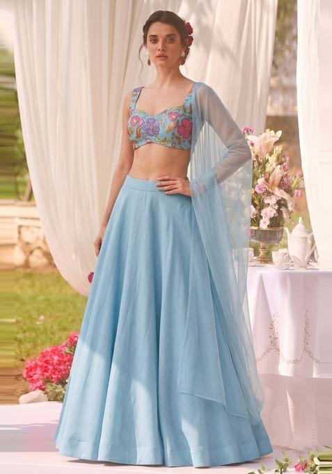 Blue Printed Lehenga Set