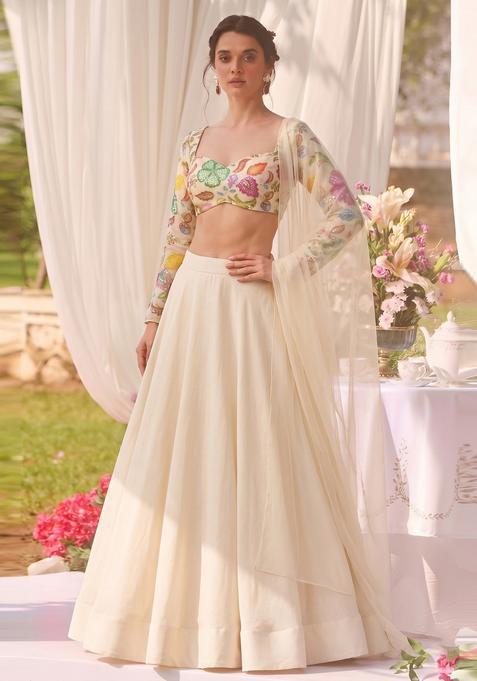 Off-White Printed Lehenga Set