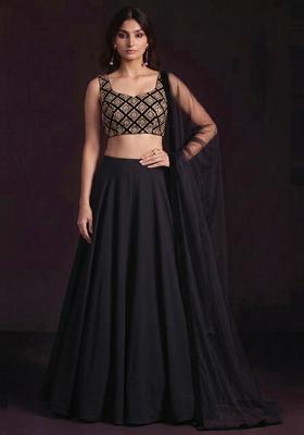 Black Embroidered Crepe Lehenga Set