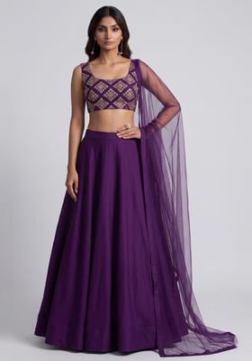 Purple Embroidered Crepe Lehenga Set