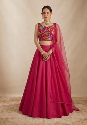 Magenta Printed Crepe Lehenga Set