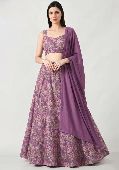 Mauve Printed Crepe Lehenga Set