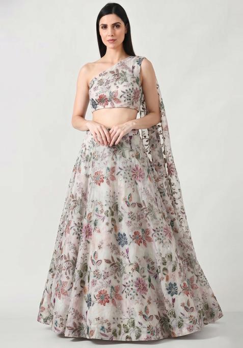 Off-White Printed Crepe Lehenga Set
