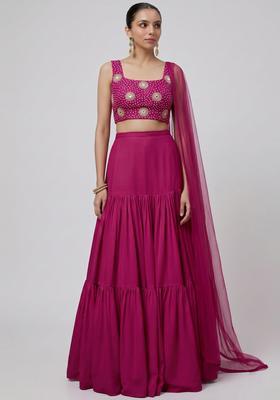 Magenta Printed Crepe Lehenga Set