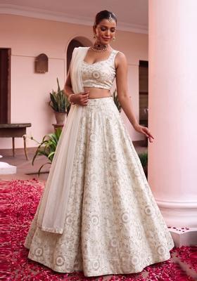 Ivory Embroidered Tissue Lehenga Set