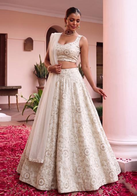 Ivory Embroidered Tissue Lehenga Set