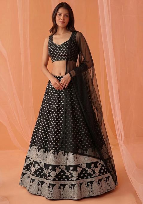 Black Embroidered Lehenga Set