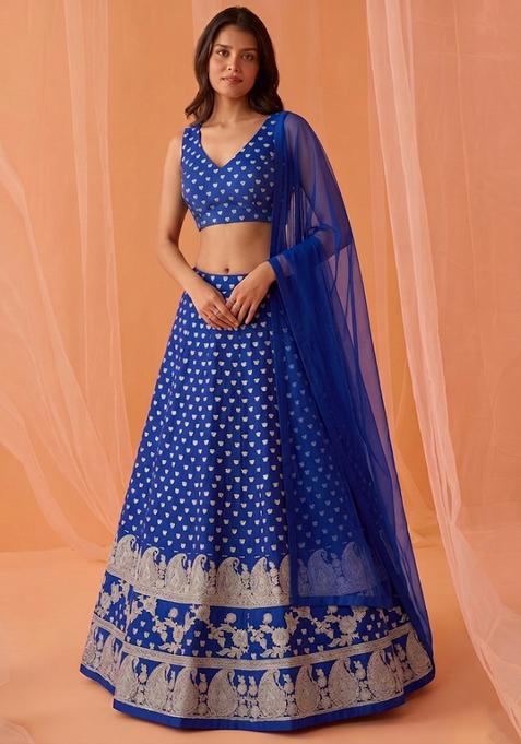 Royal Blue Embroidered Lehenga Set