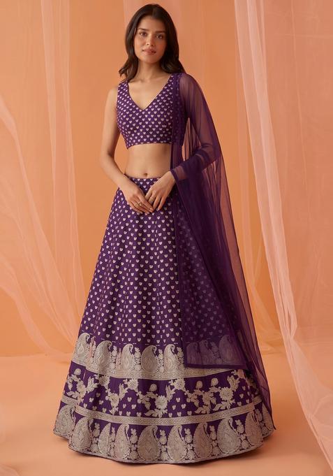 Deep Purple Embroidered Lehenga Set