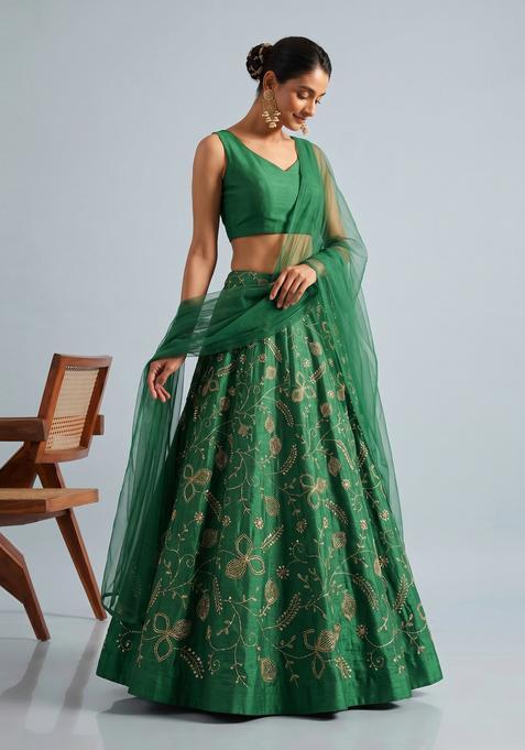 Emerald Green Embroidered Lehenga Set
