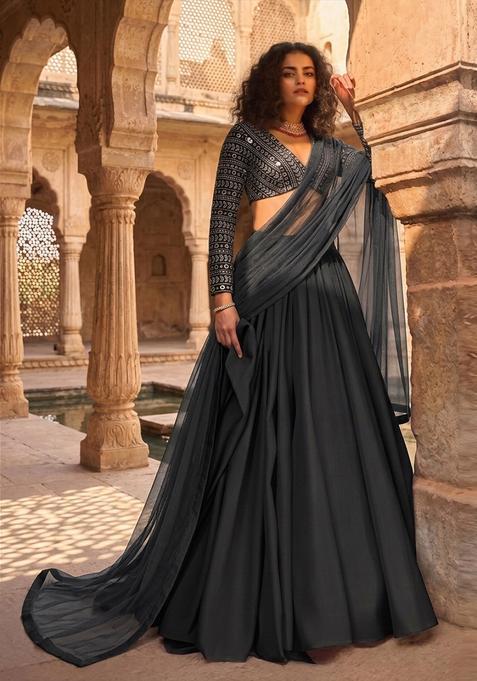 Black Printed Lehenga Set