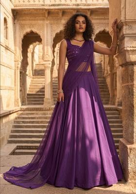 Deep Purple Mirror Lehenga Set