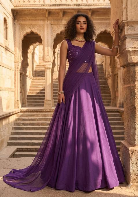 Deep Purple Mirror Lehenga Set