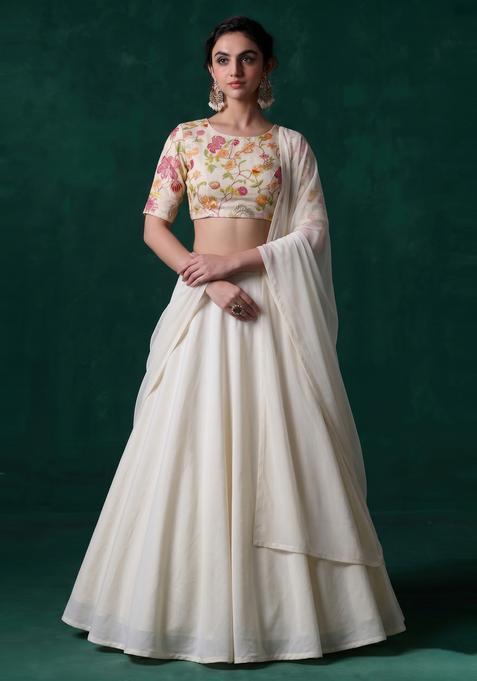 Off-White Embroidered Organza Lehenga Set