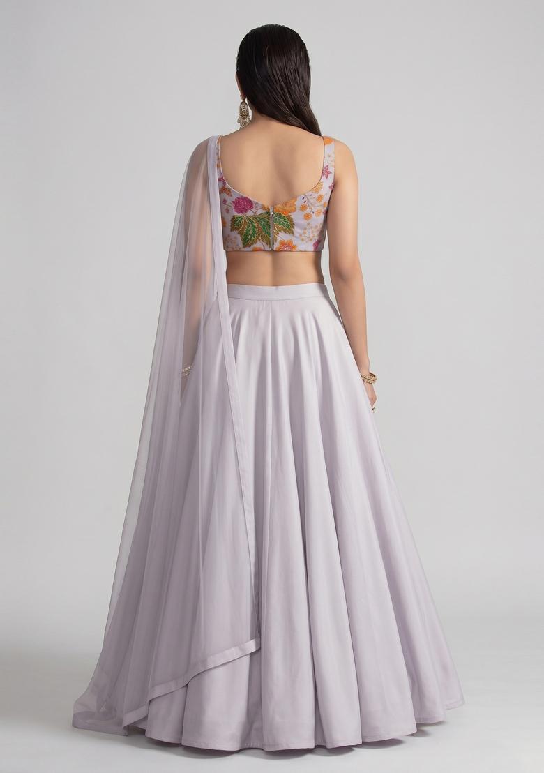 Light Pink Printed Organza Lehenga Set - Indya