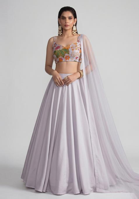 Light Pink Printed Organza Lehenga Set
