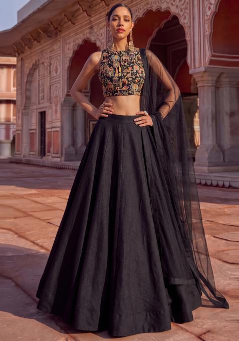 Black Embroidered Tissue Lehenga Set
