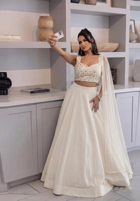 Off-White Sequin Georgette Lehenga Set