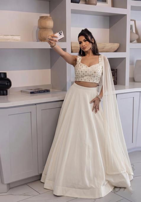 Off-White Sequin Georgette Lehenga Set