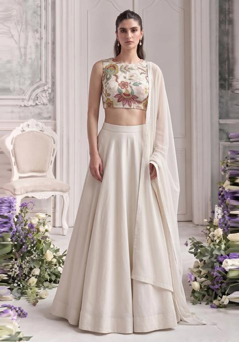 Maroon Embroidered Organza Lehenga Set
