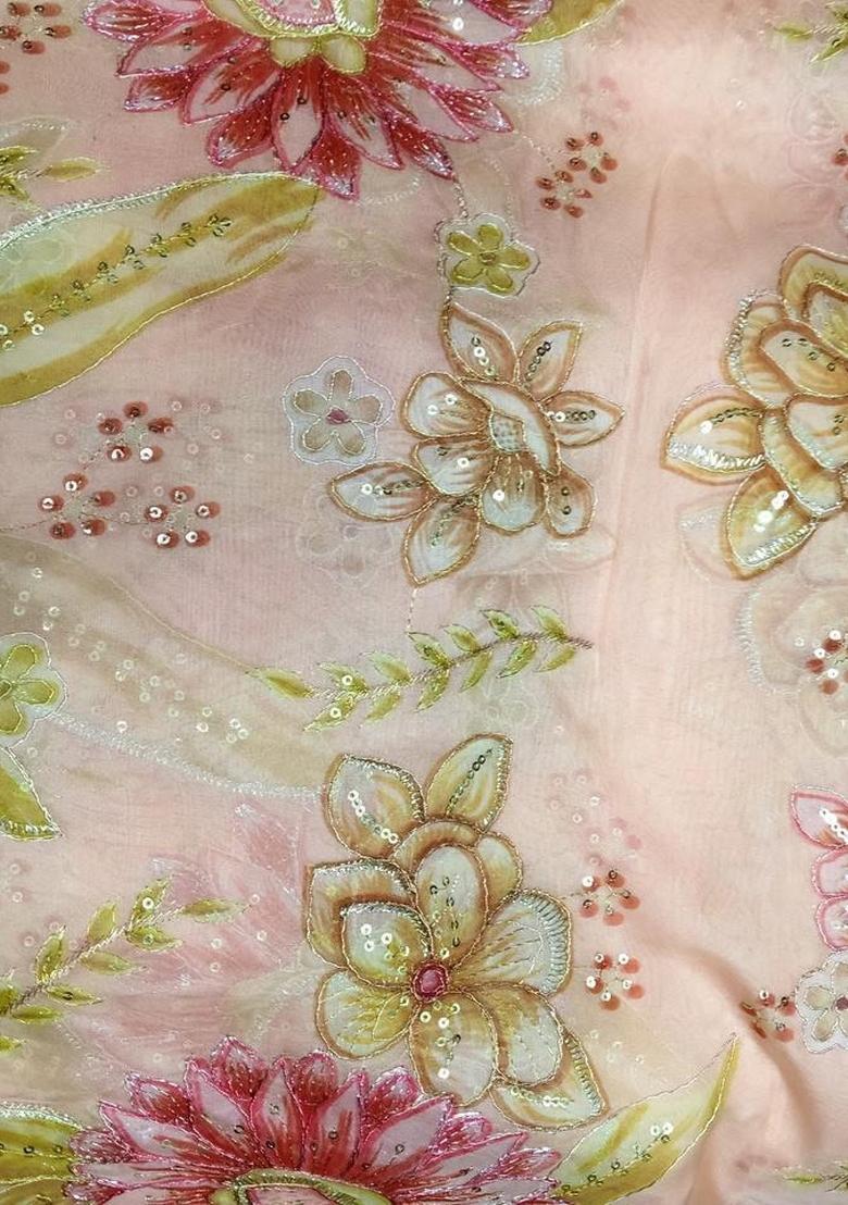 Pastel Peach Embroidered Organza Lehenga Set - Indya