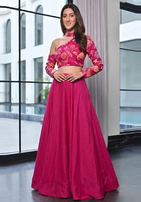 Magenta Embroidered Organza Lehenga Set